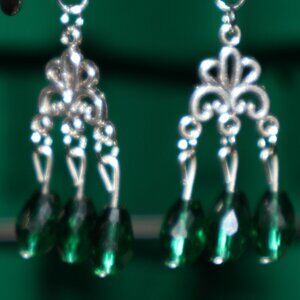 Handmade Clip-On Earrings - Beautiful Green Teardrop Crystal Beads - COT 51 – 52